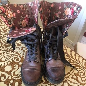 Dr Martens Floral Triumph Tall Leather Boot: Brown